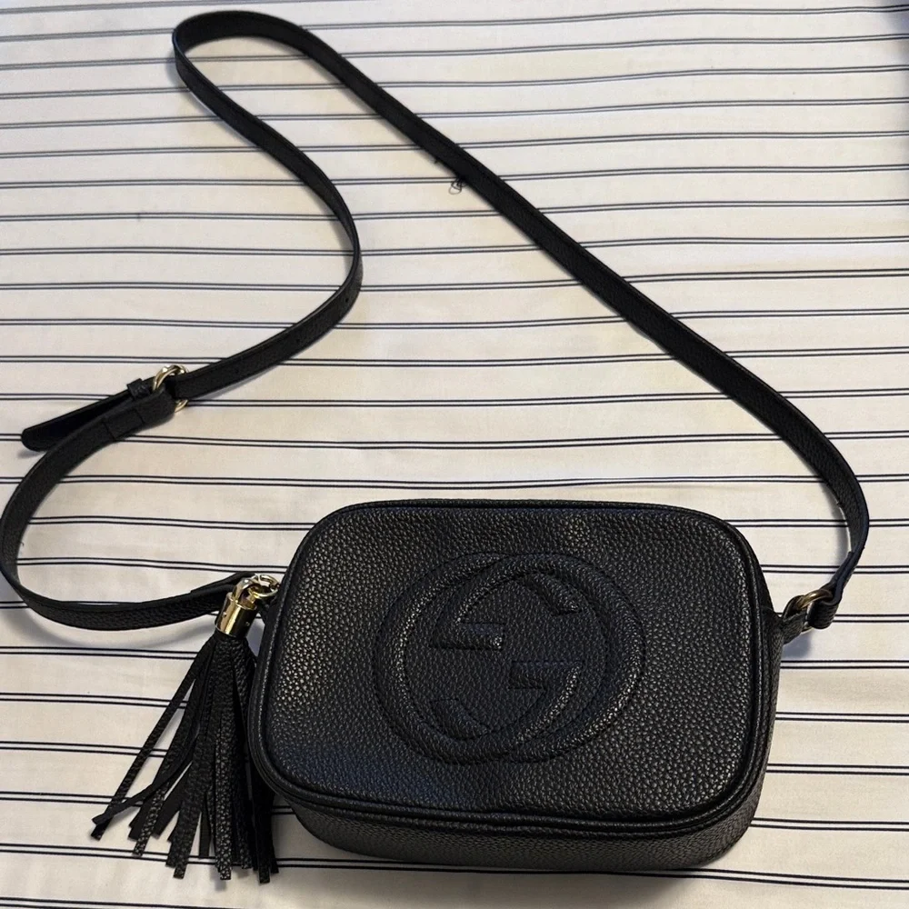 Black Leather Crossbody Bag with Tassel - Picture 1 of 1